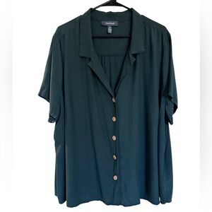 ModCloth Such a Cat-ch Button Up Top Emerald Green and Gold Cat Buttons Sz 3X